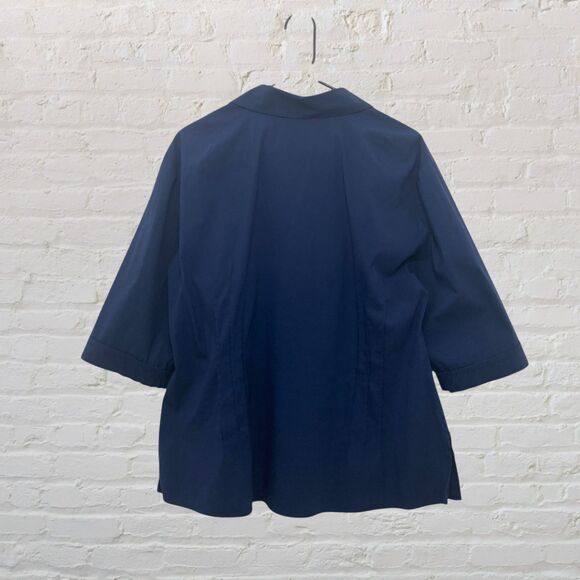 Lafayette 148 New York Blouse 20 Pintuck 3/4 Sleeve Button Down Navy Blue - Picture 3 of 14